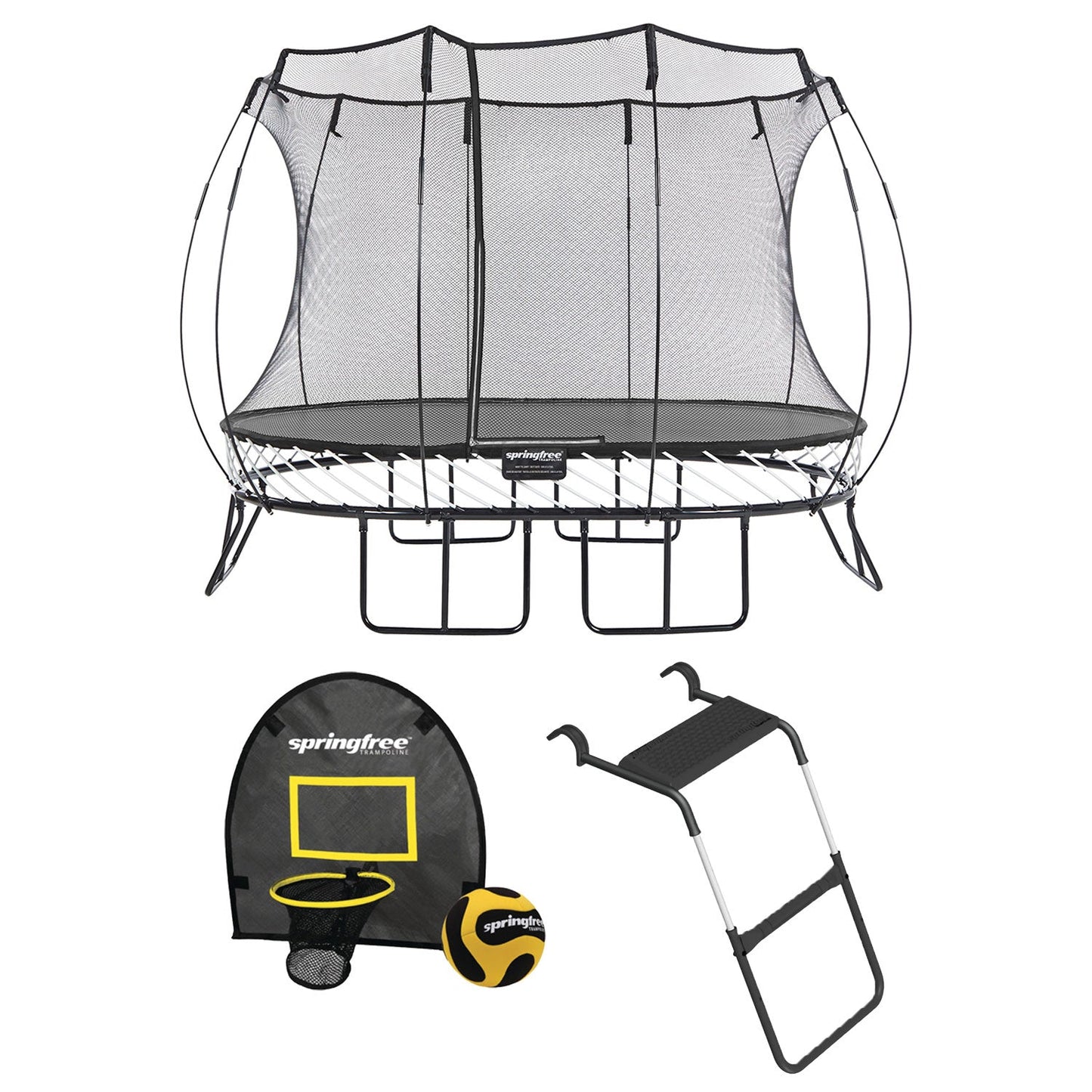 Springfree Outdoor 8x13 Ft. Trampoline With Enclosure, Hoop Game and Step Ladder - Go Little Ones