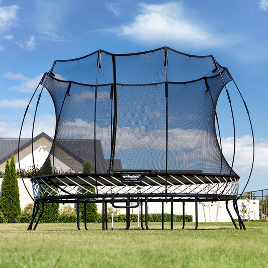 Springfree Outdoor 8x13 Ft. Trampoline With Enclosure, Hoop Game and Step Ladder - Go Little Ones