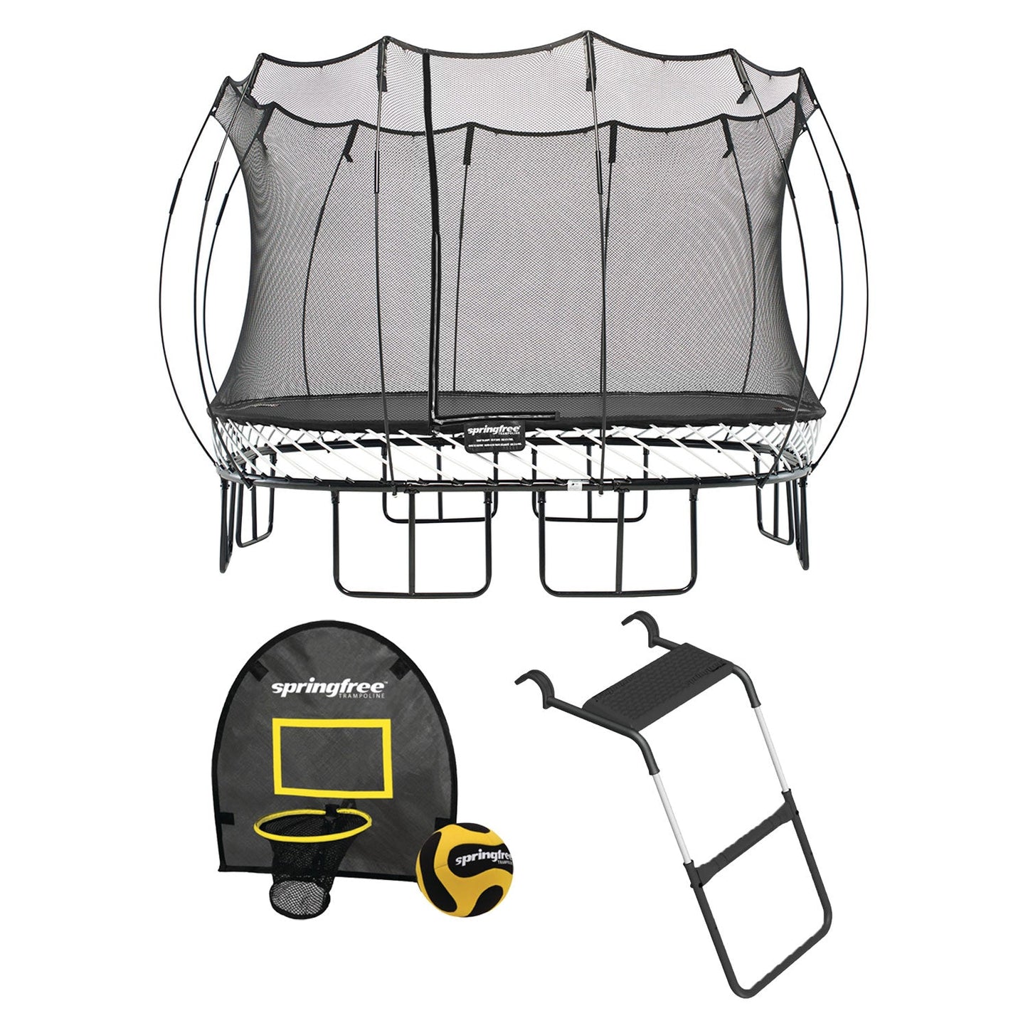 Springfree Outdoor Square 13 Ft. Trampoline With Enclosure, Hoop Game and Ladder - Go Little Ones