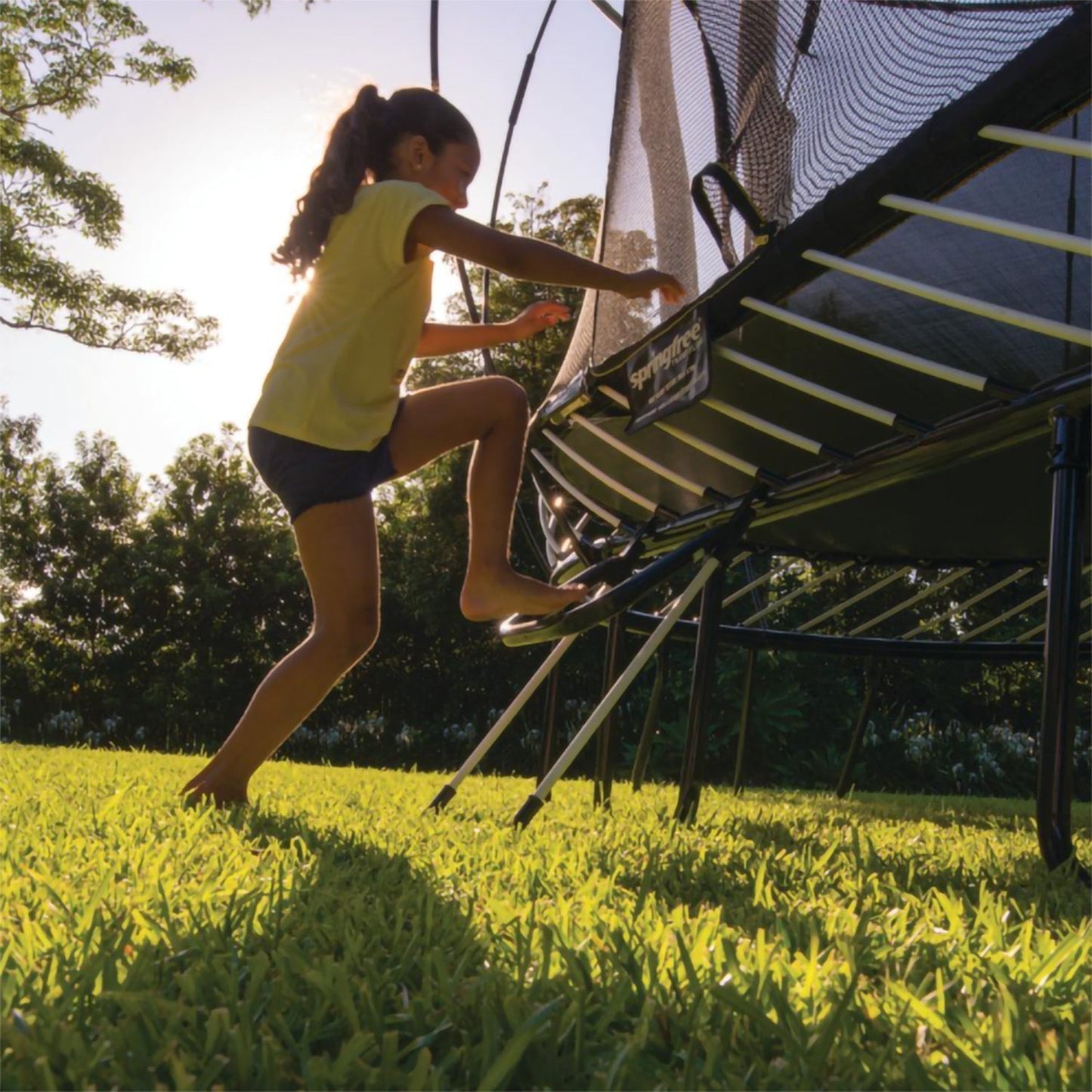 Springfree Outdoor Square 13 Ft. Trampoline With Enclosure, Hoop Game and Ladder - Go Little Ones