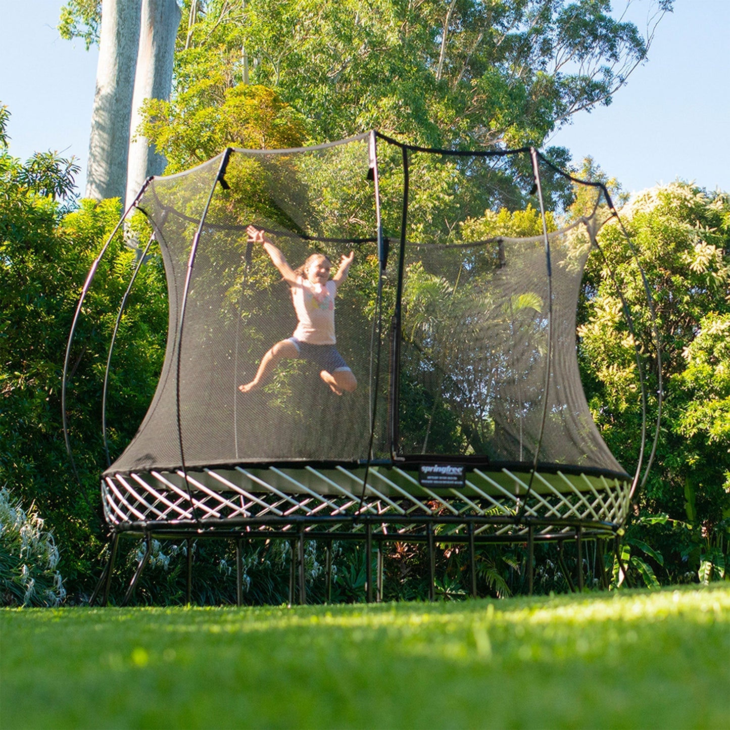 Springfree Trampoline Kids Oval 8x11 Ft. With FlexrHoop Basketball Game - Go Little Ones