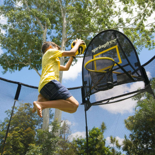 Springfree Trampoline Kids Oval 8x11 Ft. With FlexrHoop Basketball Game - Go Little Ones