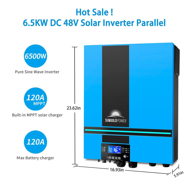 Sun Gold Off-Grid Solar Kit 6500W 48VDC 120VAC LifePo4 10.24KWH Lithium Battery 8 X 415W Solar Panels SGR-6510E