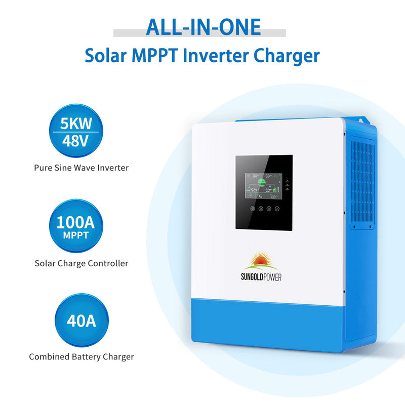 Sun Gold Off-Grid Solar Kit 5000W 48VDC 120V 5.12KWH PowerWall Battery 6 X 200 Watts Solar Panels SGM-5K5E