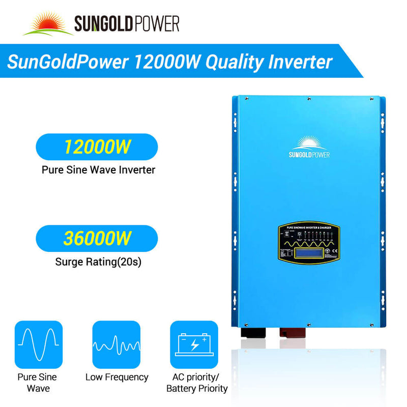 SunGold Complete off Grid Solar Kit 12000W 48V 120V/240V output 10.24KWH Lithium Battery 5400 Watt Solar Panel - SGK-12MAX