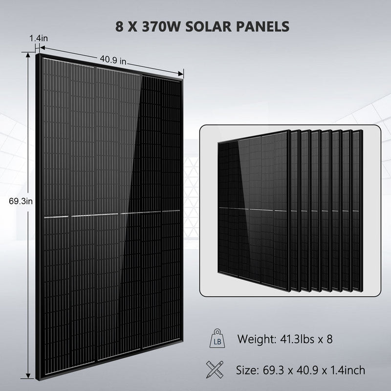 Sun Gold Off-Grid Solar Kit 6000W 48VDC 120V/240V LifePo4 10.48KWH Server Rack Lithium Battery 8 X 370 Watts Solar Panels SGR-6KL48S