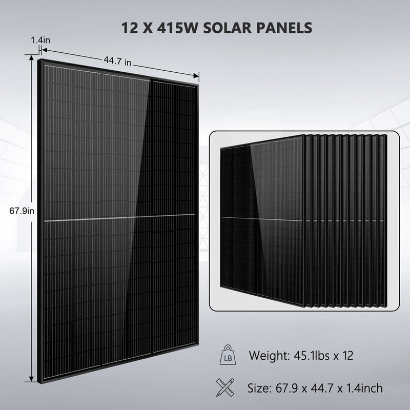 Sun Gold Off-Grid Solar Kit 12000W 48VDC 120V/240V LifePo4 20.48KWH Lithium Battery 12 X 415 Watts Solar Panels SGR-12K20E