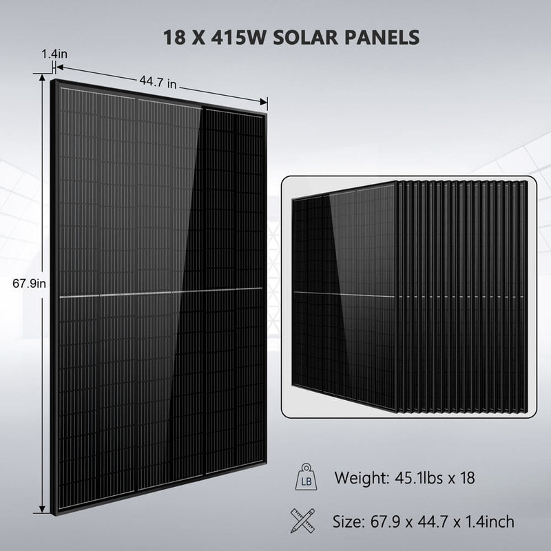 Sun Gold Off-Grid Solar Kit 18000W 48VDC 120V/240V LifePo4 20.48KWH Lithium Battery 18 X 415 Watts Solar Panels SGR-18K20E