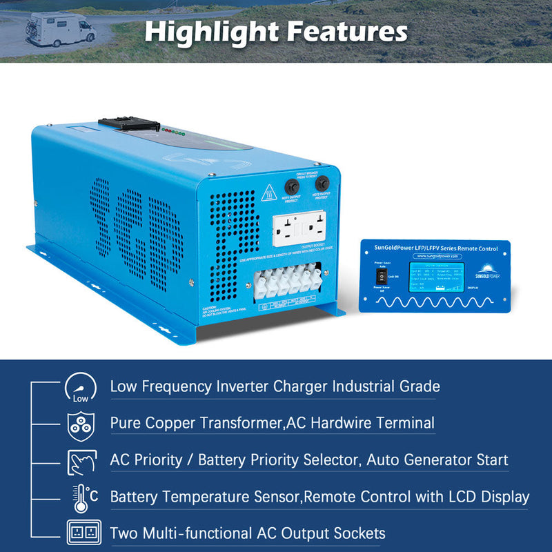 4000W DC 24V Split Phase Pure Sine Wave Inverter With Charger - LFP4K24V240VSP