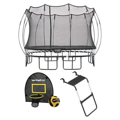 Springfree Outdoor Square 13 Ft. Trampoline With Enclosure, Hoop Game and Ladder - Go Little Ones