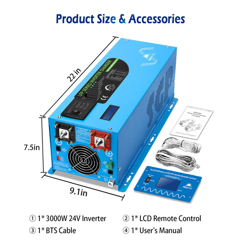 3000W DC 24V Pure Sine Wave Inverter With Charger - LFP3K24V120VSG