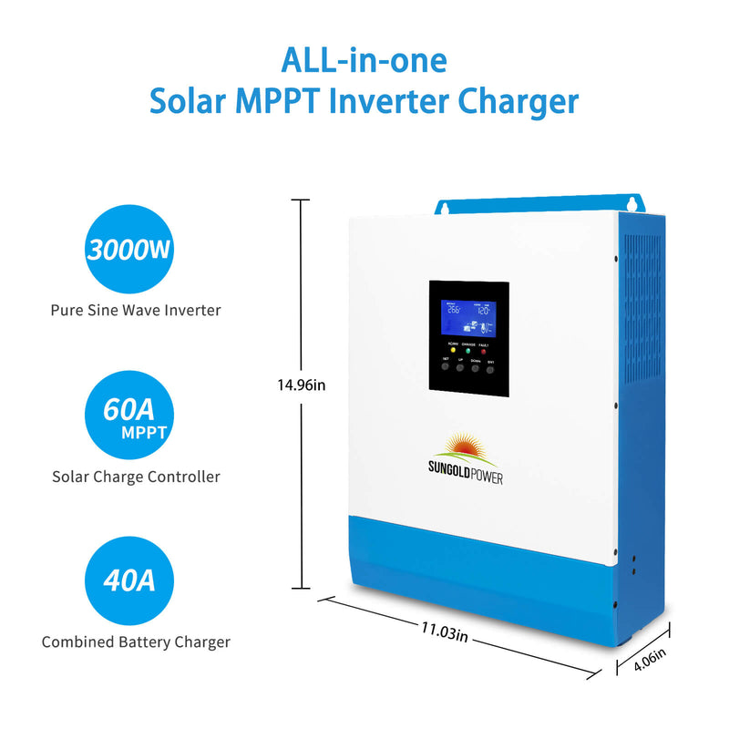 Sun Gold Solar Kit 3000W 24V Inverter 120V output Lithium Battery 800 Watt Solar Panel SGKT-3PRO